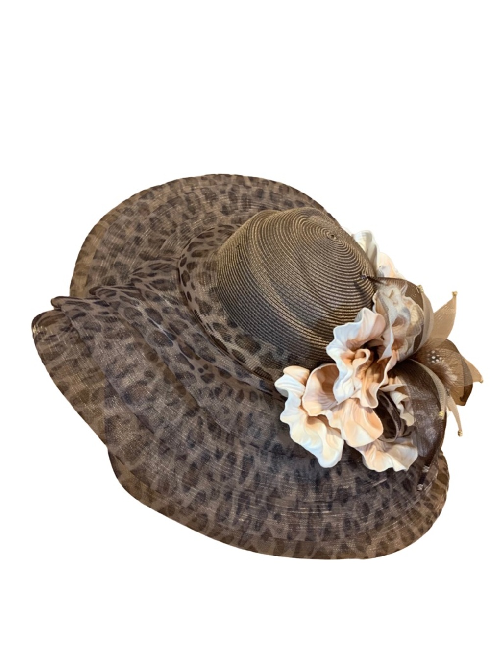VINTAGE MR. HI'S CLASSIC BROWN & PINK ANIMAL PRINT WIDE BRIM HAT - Picture 5 of 13
